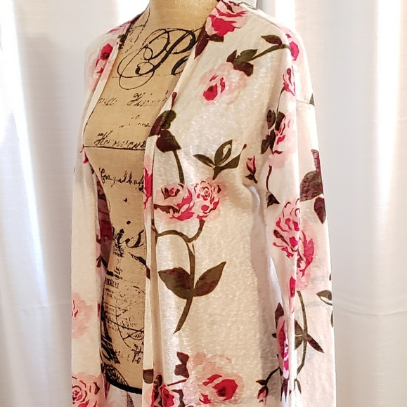 Freshman Sweaters - Freshman Pink Rose Floral Kimono Sweater Cardigan
